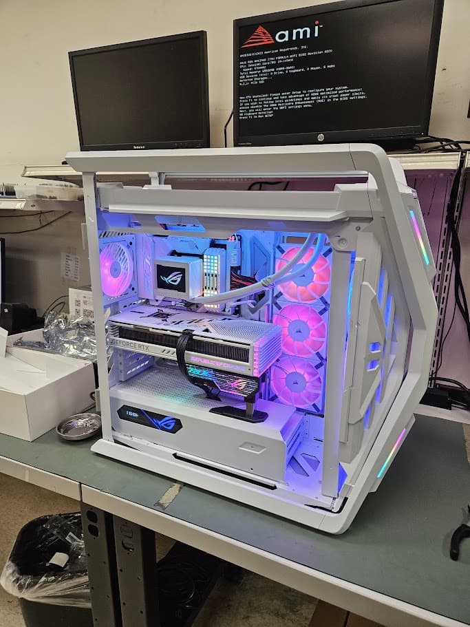 A powerful PC build with red accent lighting.